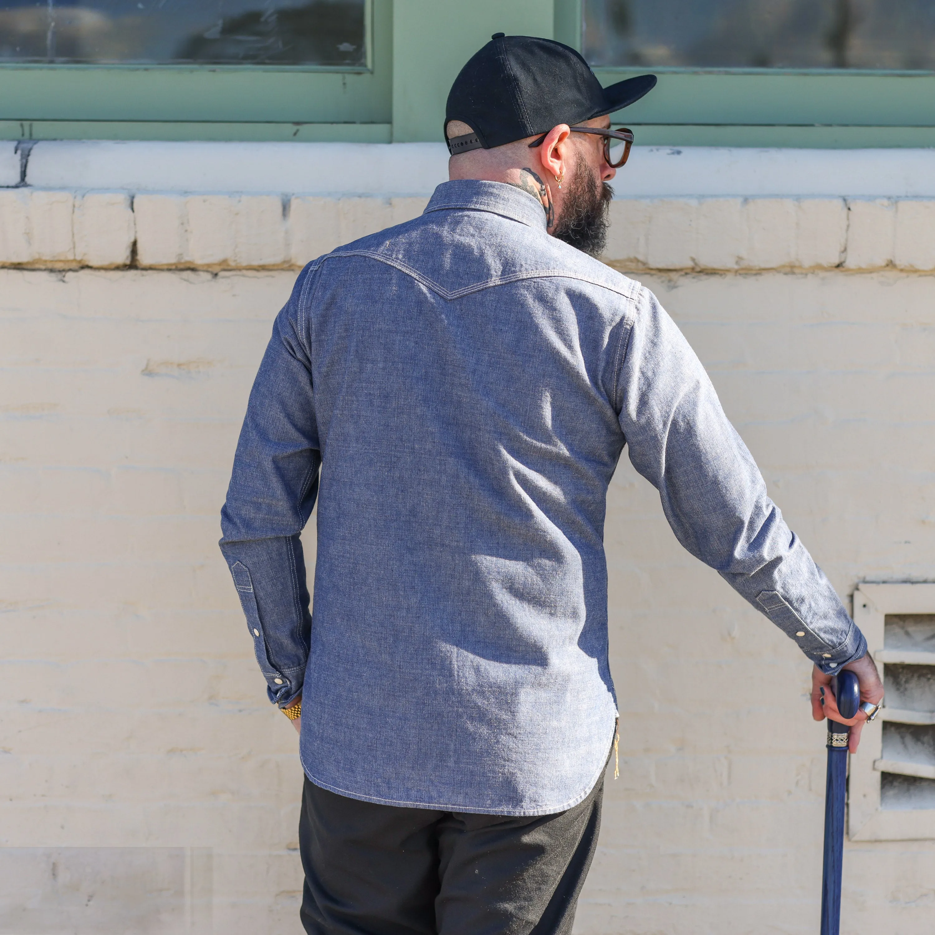 Iron Heart IHSH-13-BLU Selvedge Chambray Western Shirt Blue