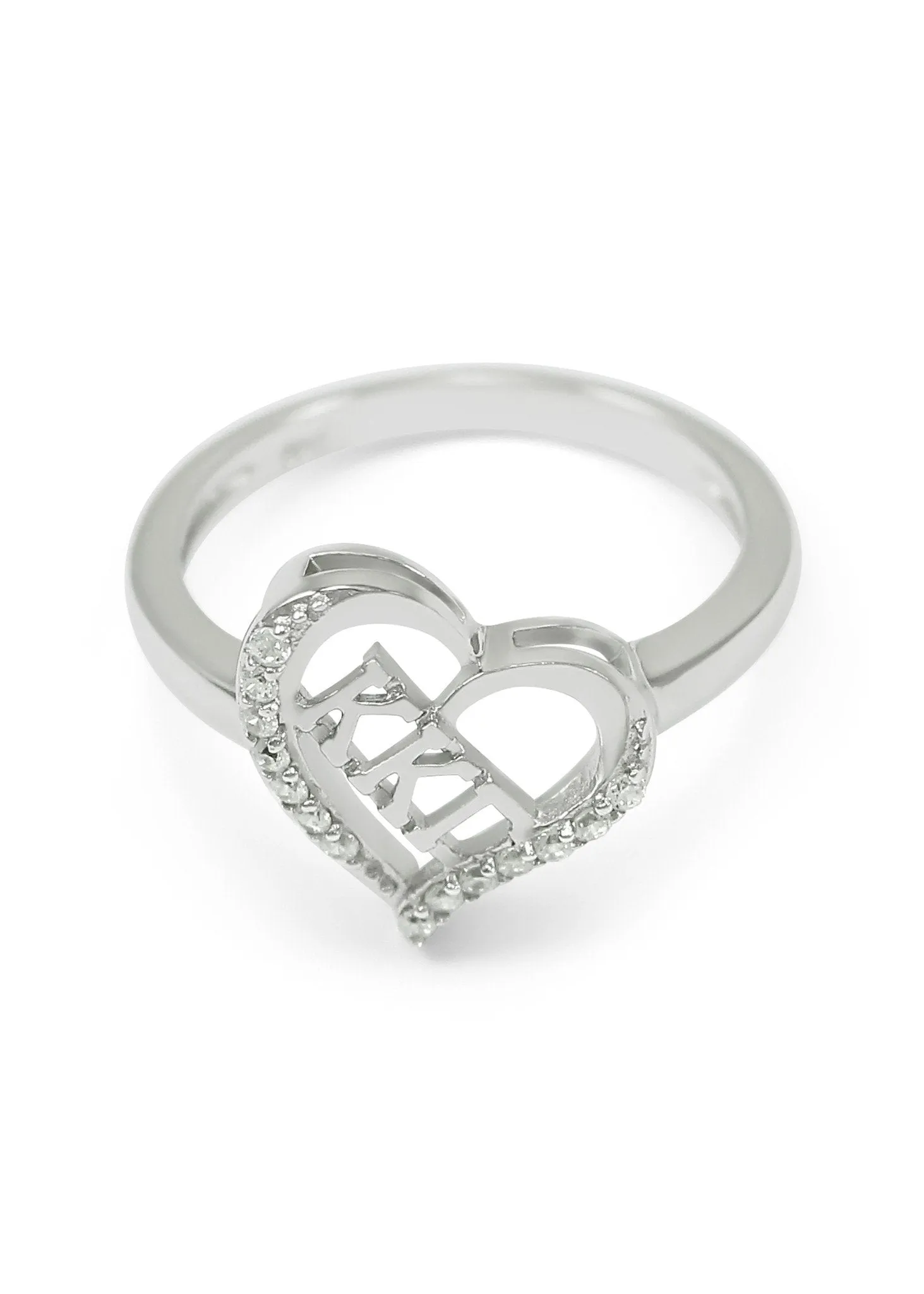 Kappa Kappa Gamma Sterling Silver Heart ring with simulated diamonds