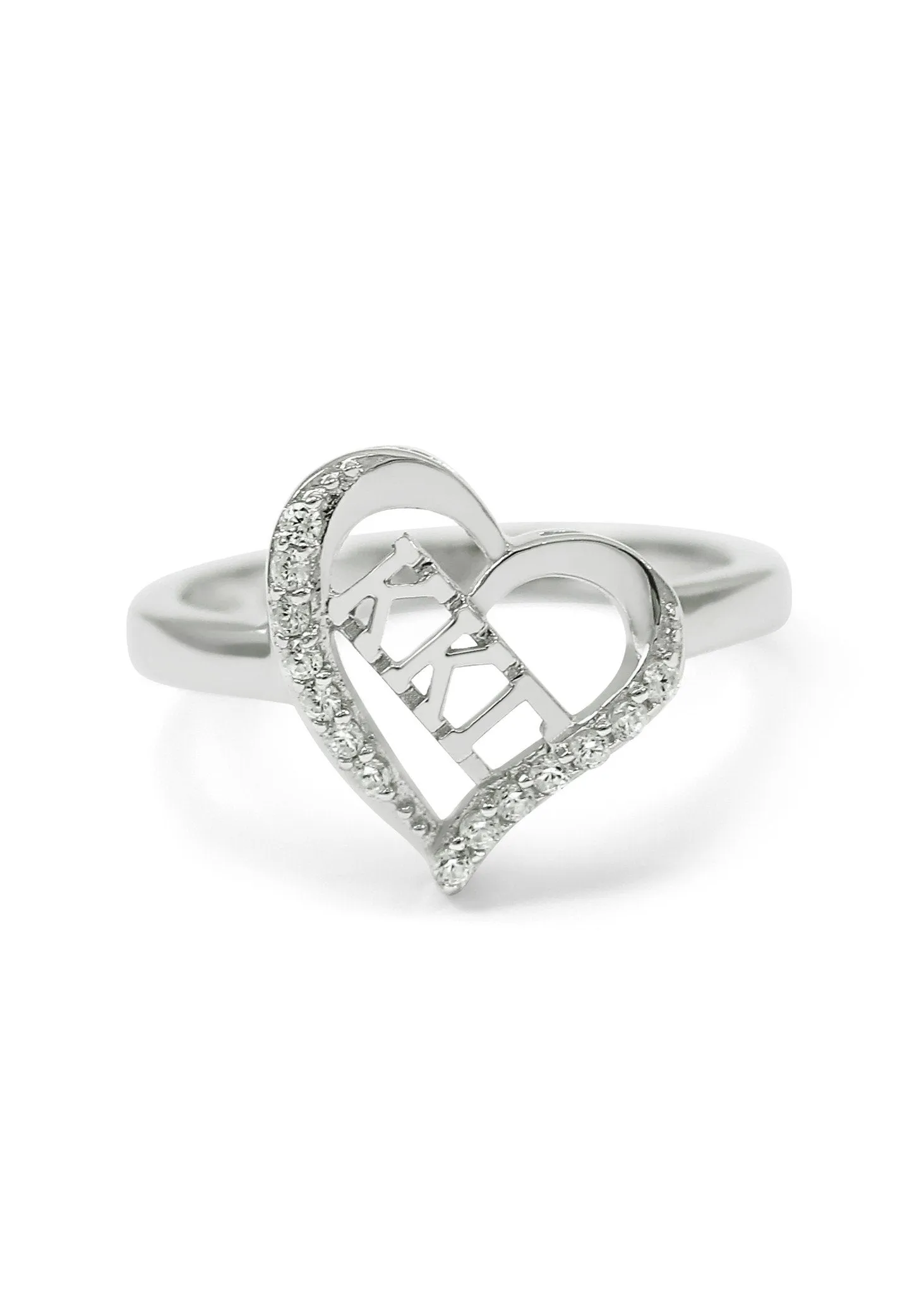 Kappa Kappa Gamma Sterling Silver Heart ring with simulated diamonds