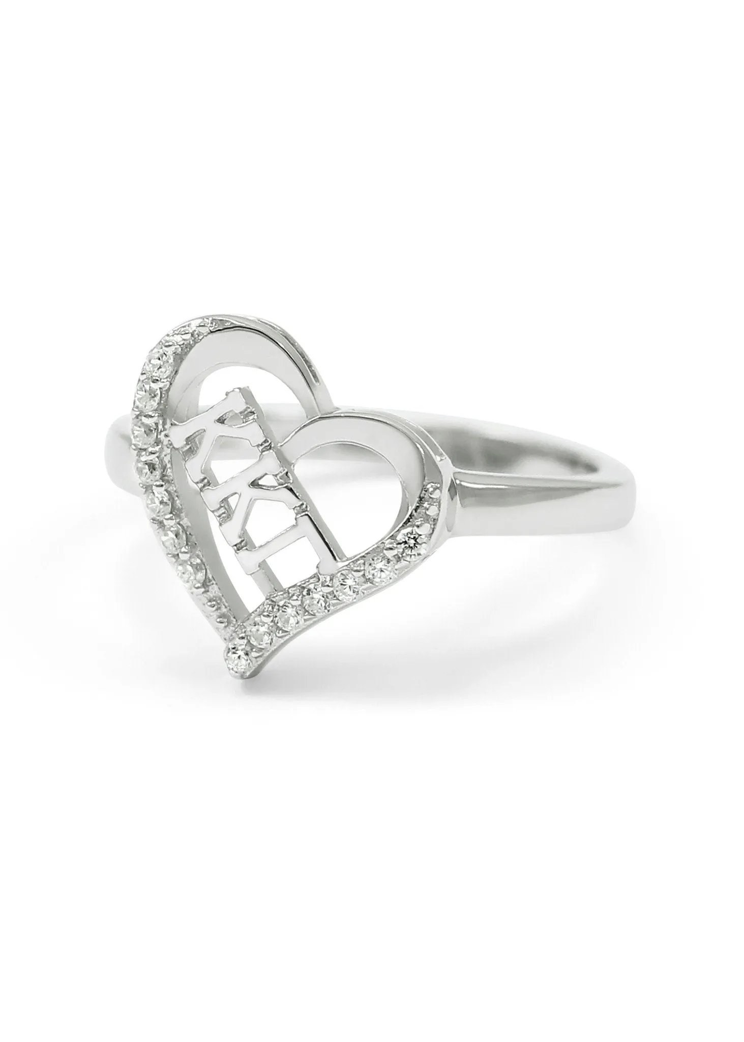 Kappa Kappa Gamma Sterling Silver Heart ring with simulated diamonds