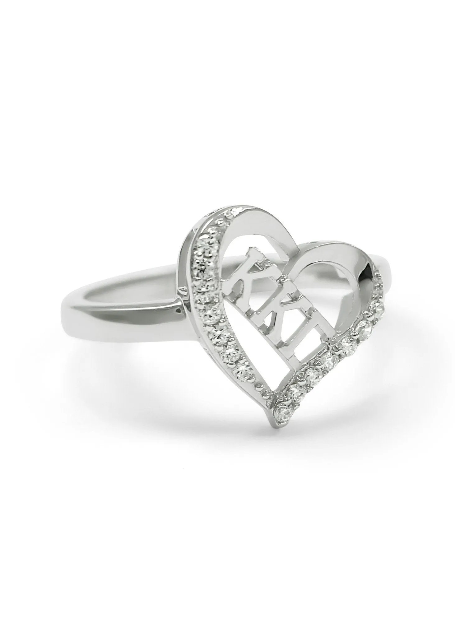 Kappa Kappa Gamma Sterling Silver Heart ring with simulated diamonds