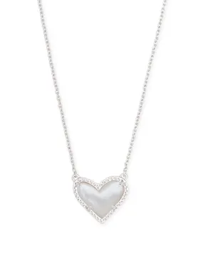 Kendra Scott Ari Heart Pendant Necklace in Ivory and Rhodium Plated