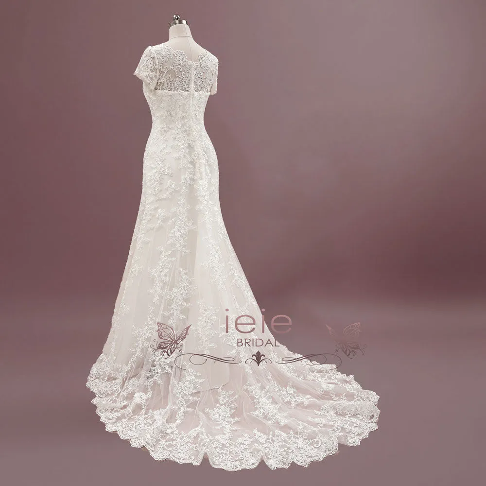 Lace Wedding Dress with Cap Sleeves | PATTY