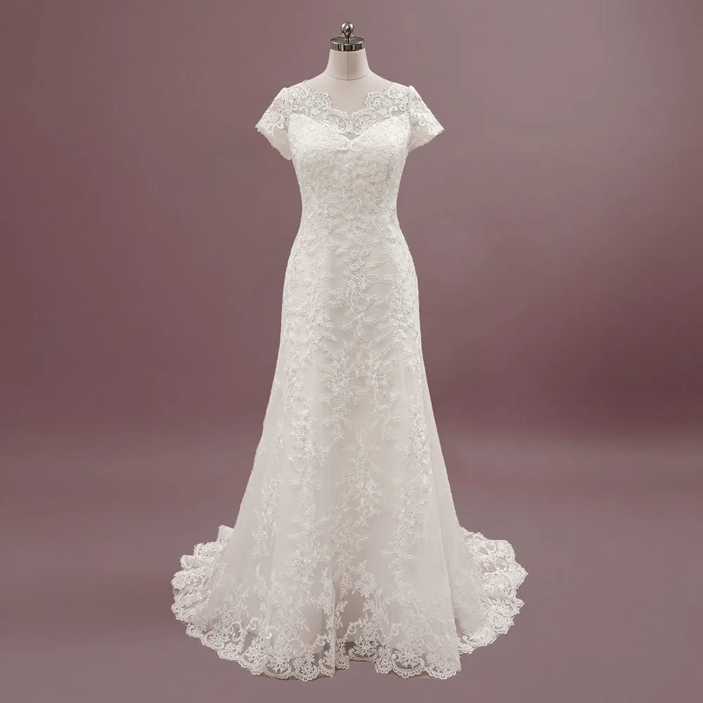 Lace Wedding Dress with Cap Sleeves | PATTY