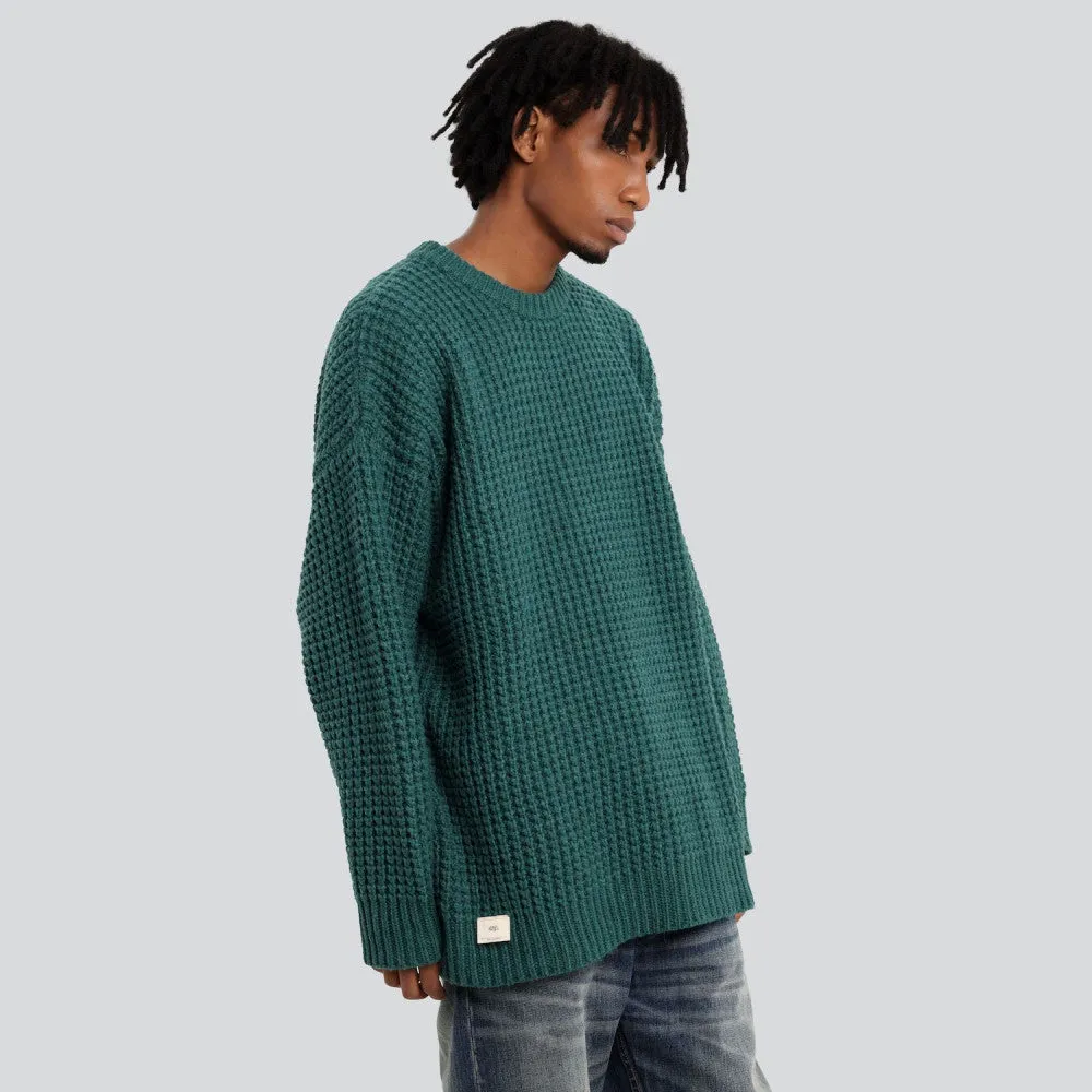 MADNESS MADNESS WAFFLE KNIT SWEATER-GREEN