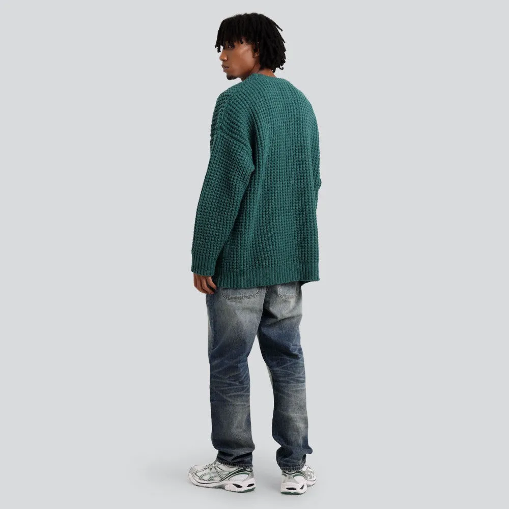 MADNESS MADNESS WAFFLE KNIT SWEATER-GREEN