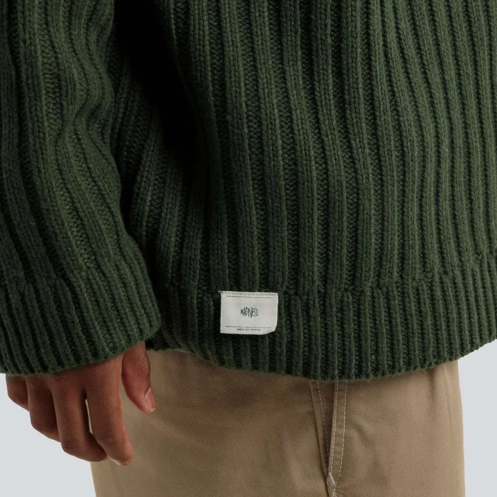 MADNESS RIBBED CREW KNIT SWEATER-GREEN