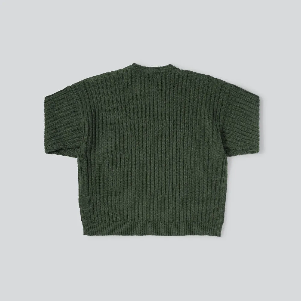 MADNESS RIBBED CREW KNIT SWEATER-GREEN