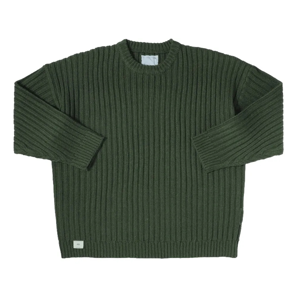 MADNESS RIBBED CREW KNIT SWEATER-GREEN