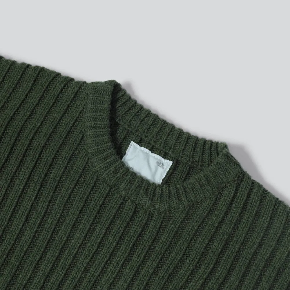 MADNESS RIBBED CREW KNIT SWEATER-GREEN