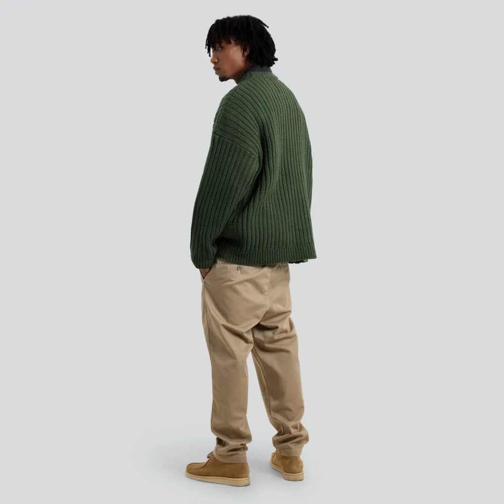 MADNESS RIBBED CREW KNIT SWEATER-GREEN