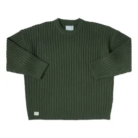 MADNESS RIBBED CREW KNIT SWEATER-GREEN