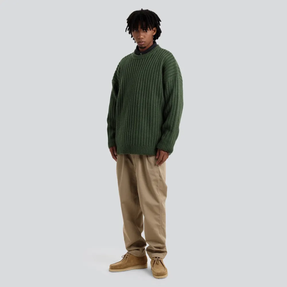 MADNESS RIBBED CREW KNIT SWEATER-GREEN