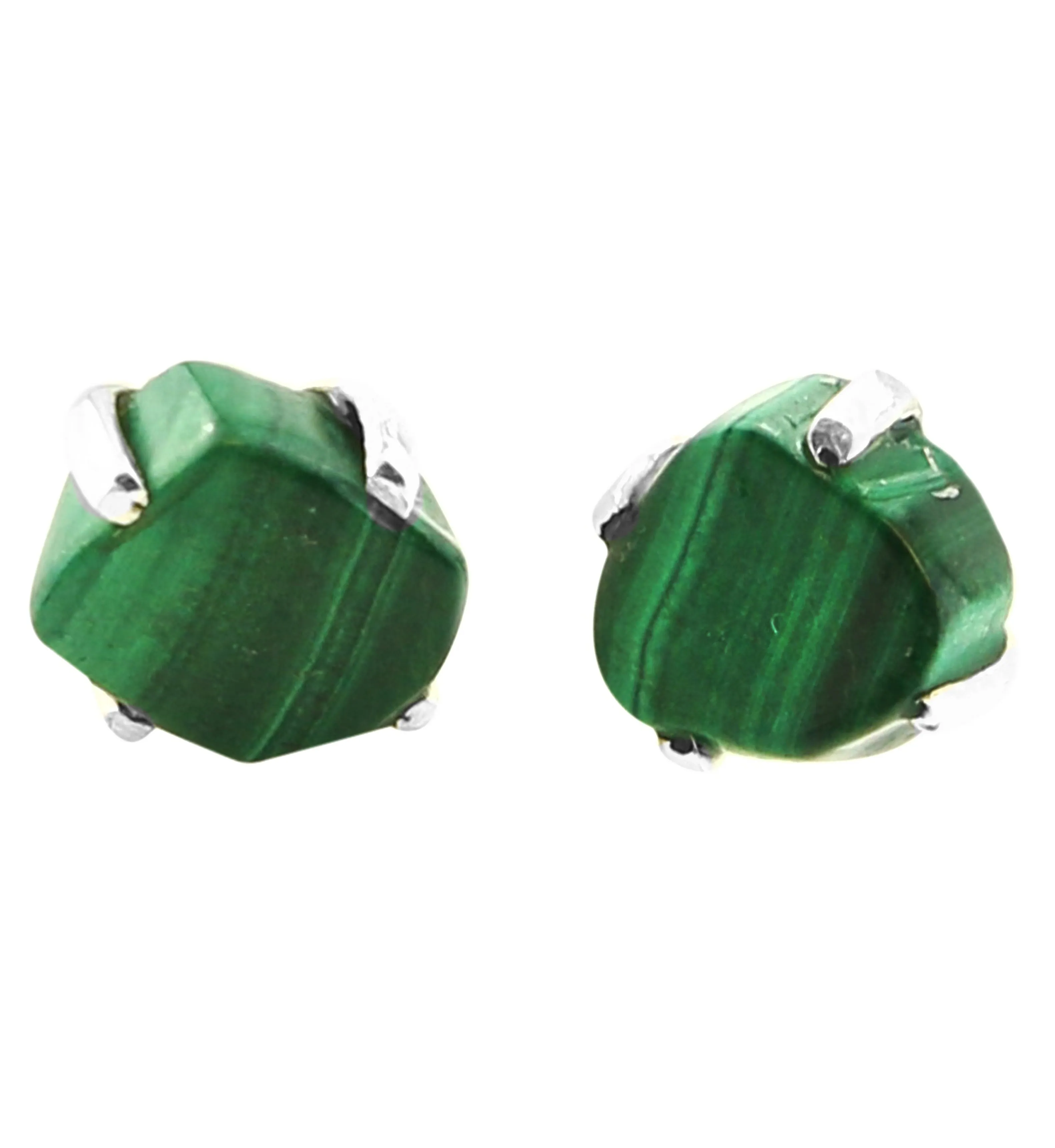 Malachite Stone Prong Set Sterling Silver Earrings