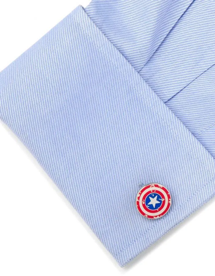 Marvel Captain America Distressed Shield Cufflinks - Fixed Logo Backing