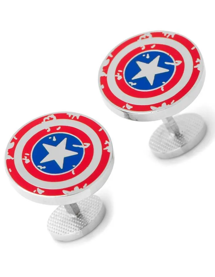 Marvel Captain America Distressed Shield Cufflinks - Fixed Logo Backing