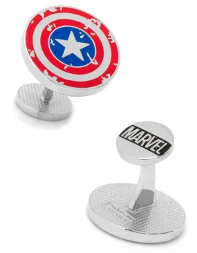 Marvel Captain America Distressed Shield Cufflinks - Fixed Logo Backing