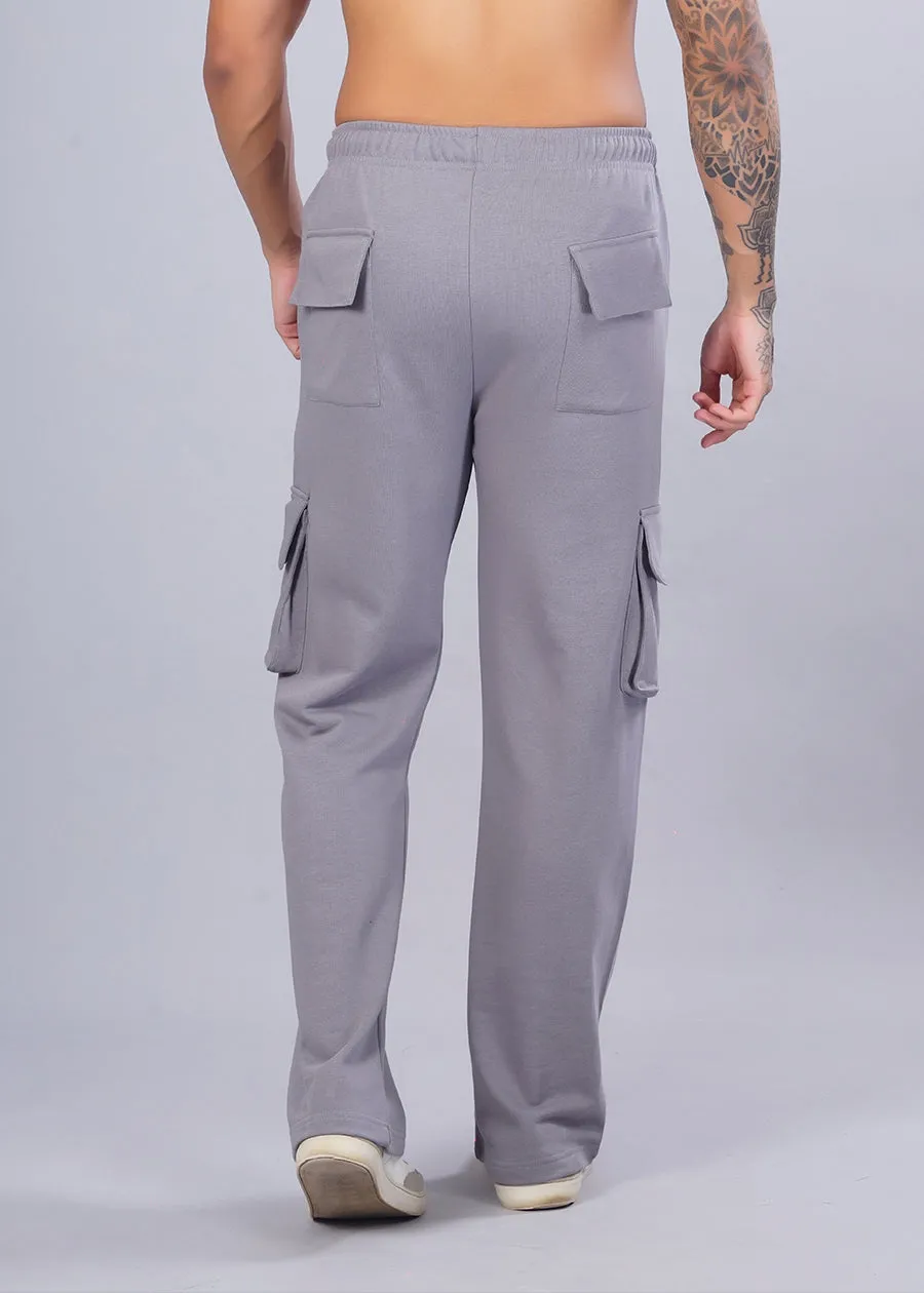 Men Premium Terry Cargo Pants - Ash Grey