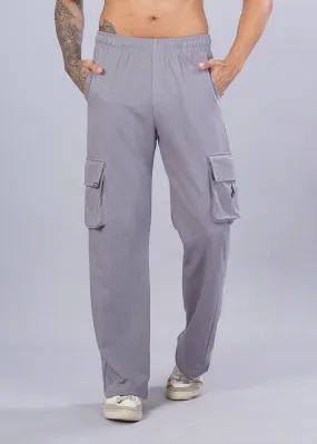 Men Premium Terry Cargo Pants - Ash Grey