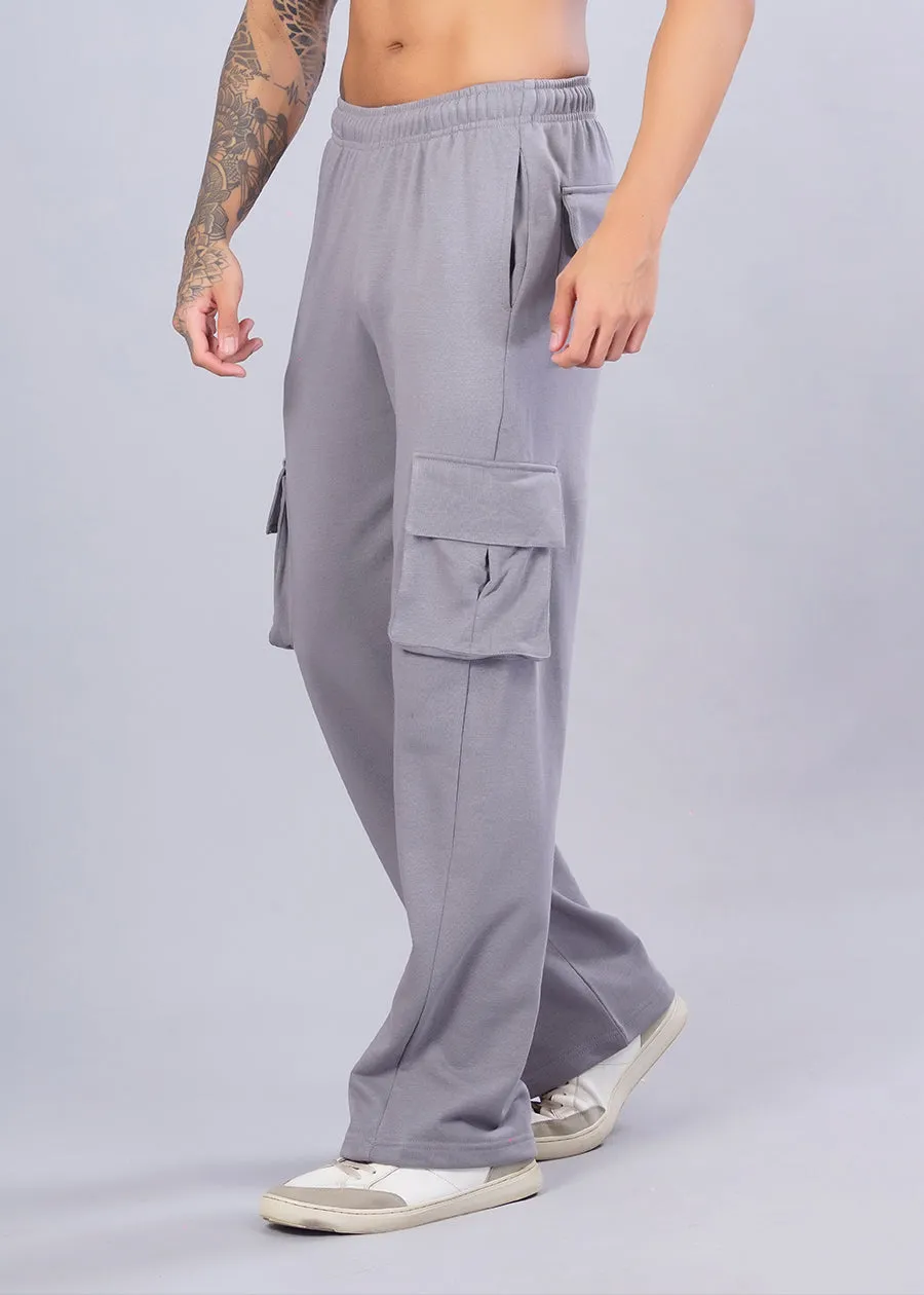 Men Premium Terry Cargo Pants - Ash Grey