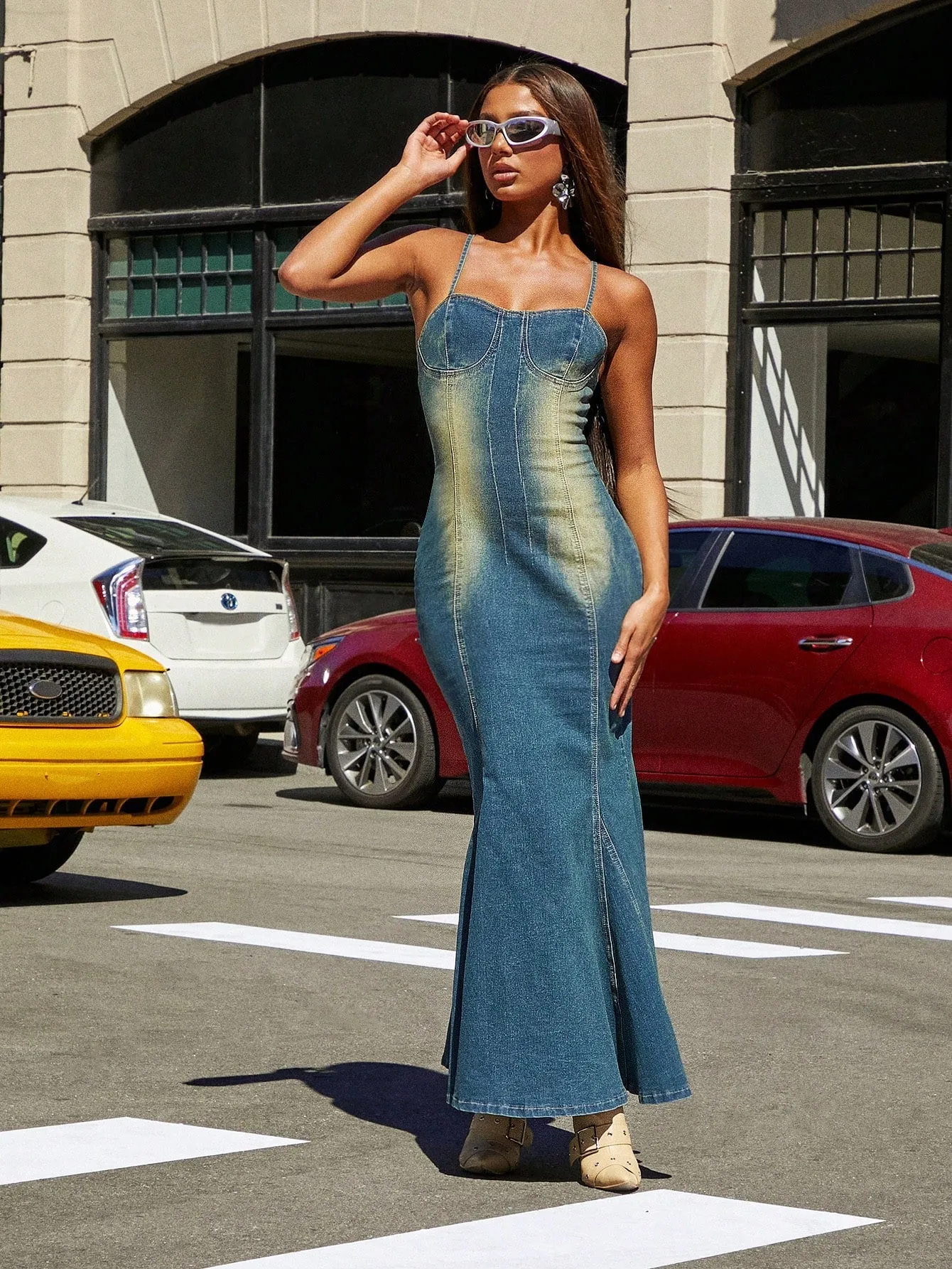 Mermaid Hem Cami Denim Dress