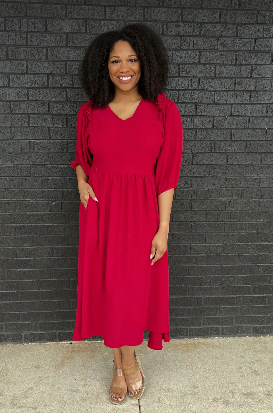 Midi-Length Nursing Dress- Ruby