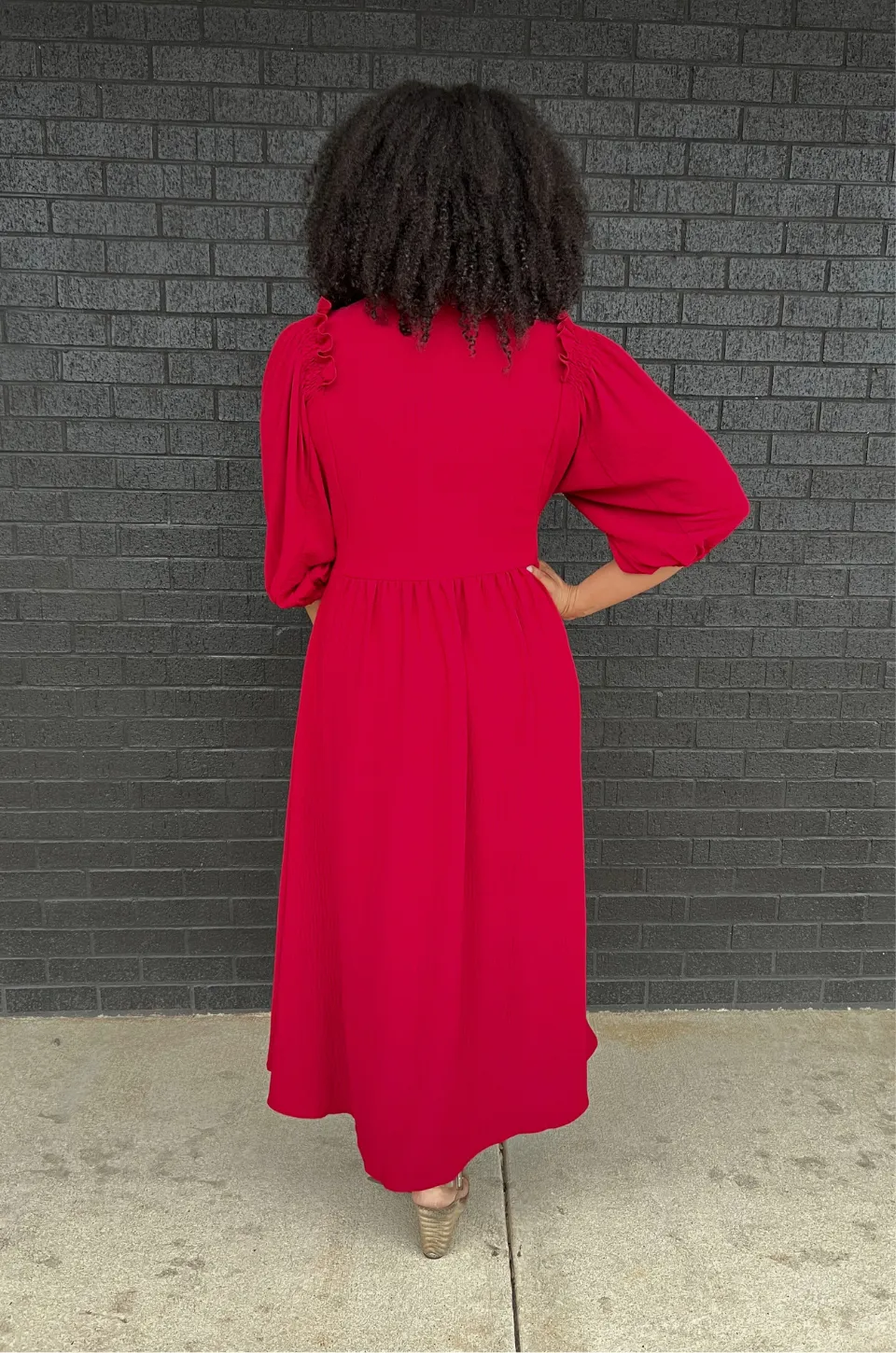 Midi-Length Nursing Dress- Ruby