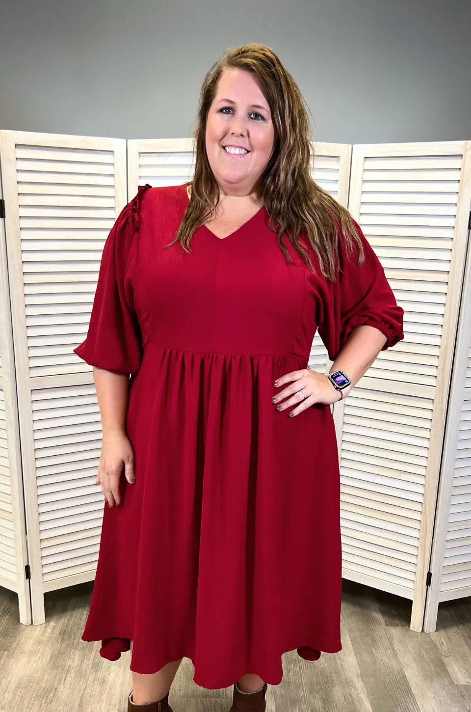 Midi-Length Nursing Dress- Ruby