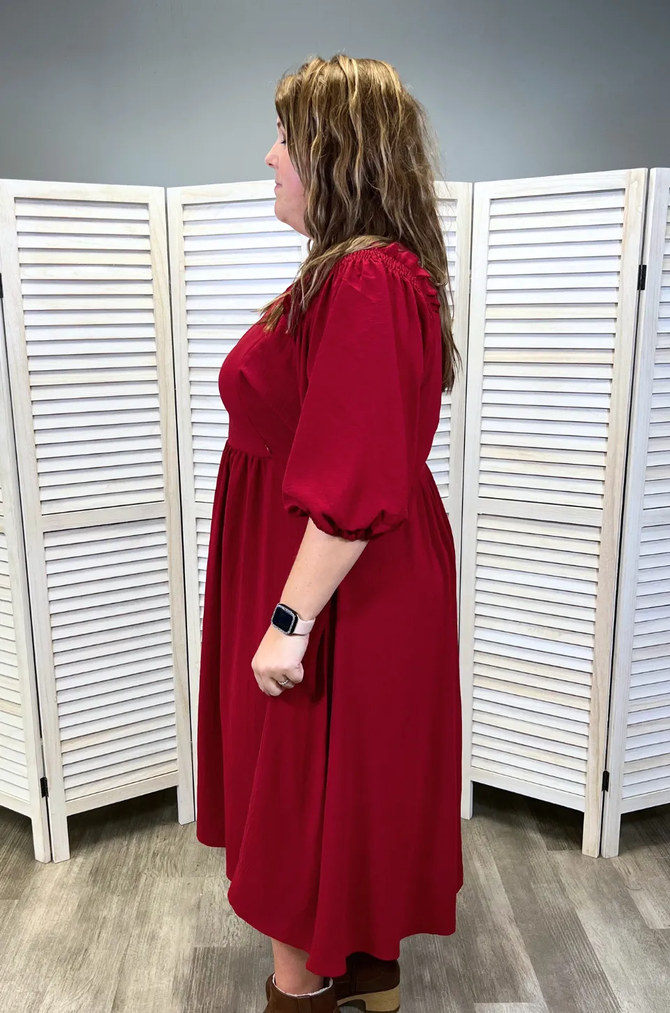 Midi-Length Nursing Dress- Ruby