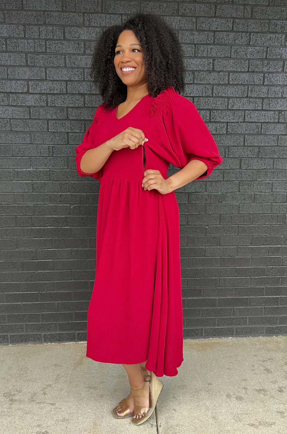 Midi-Length Nursing Dress- Ruby