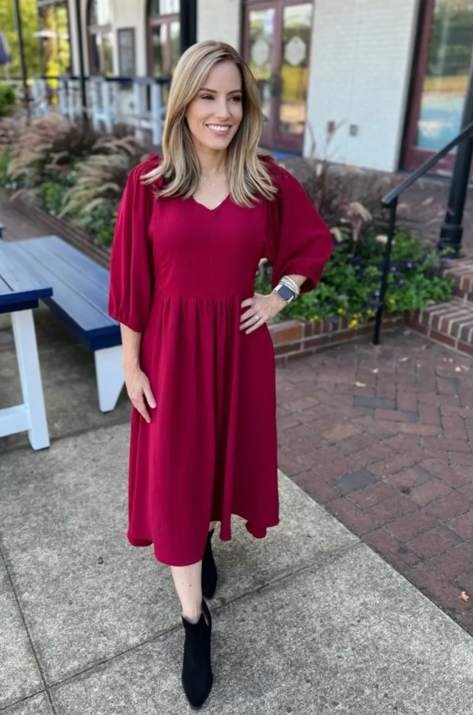 Midi-Length Nursing Dress- Ruby