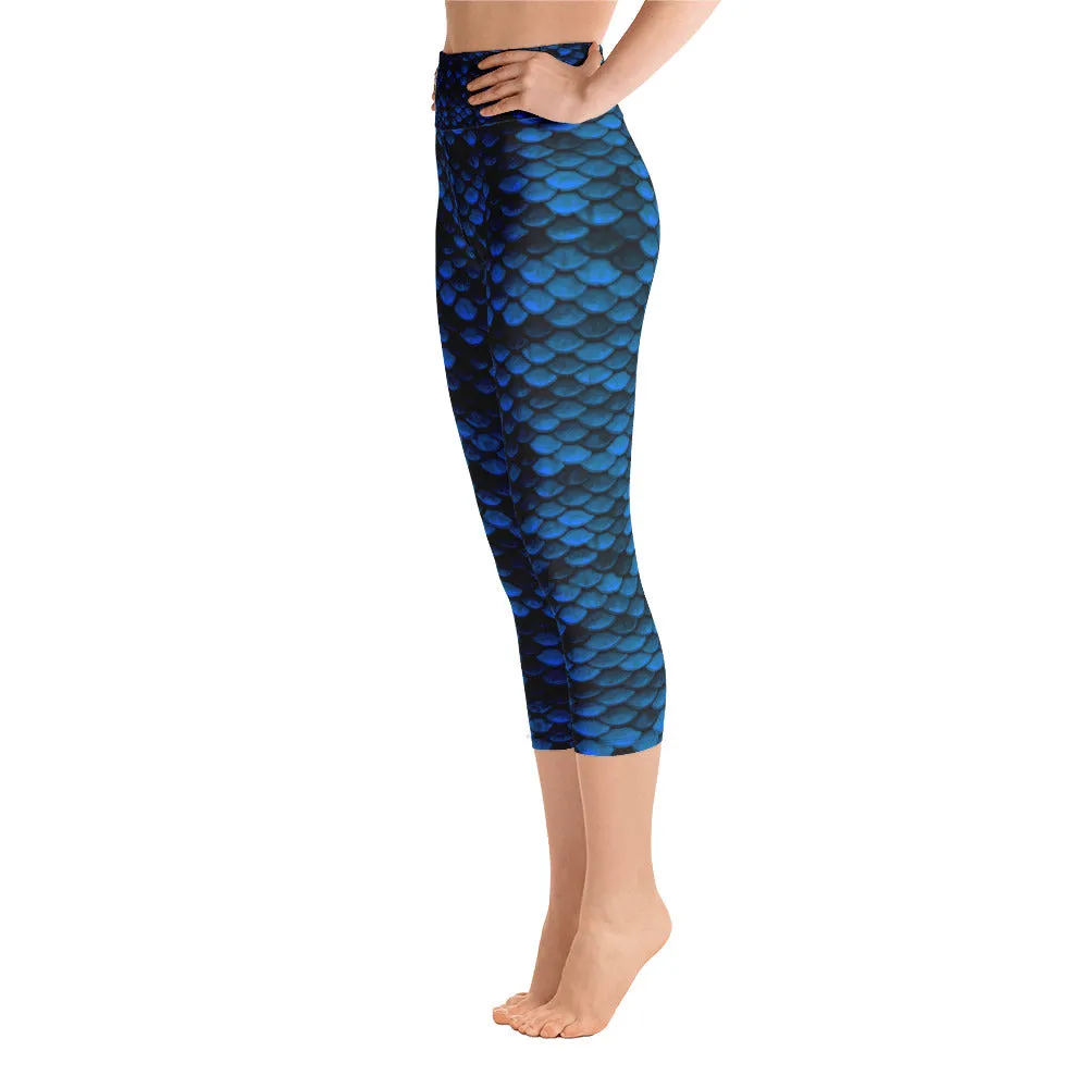 Midnight Blue Dragon Skin Yoga Capri Leggings