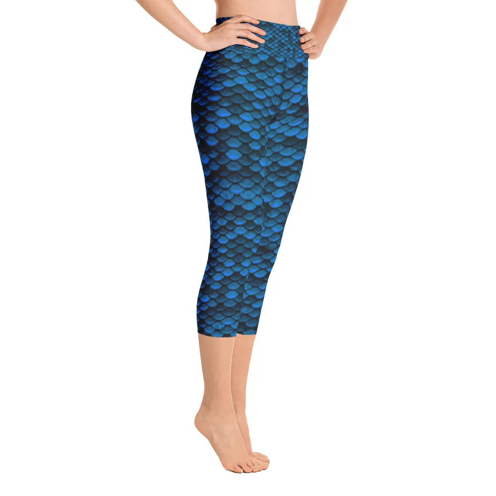 Midnight Blue Dragon Skin Yoga Capri Leggings