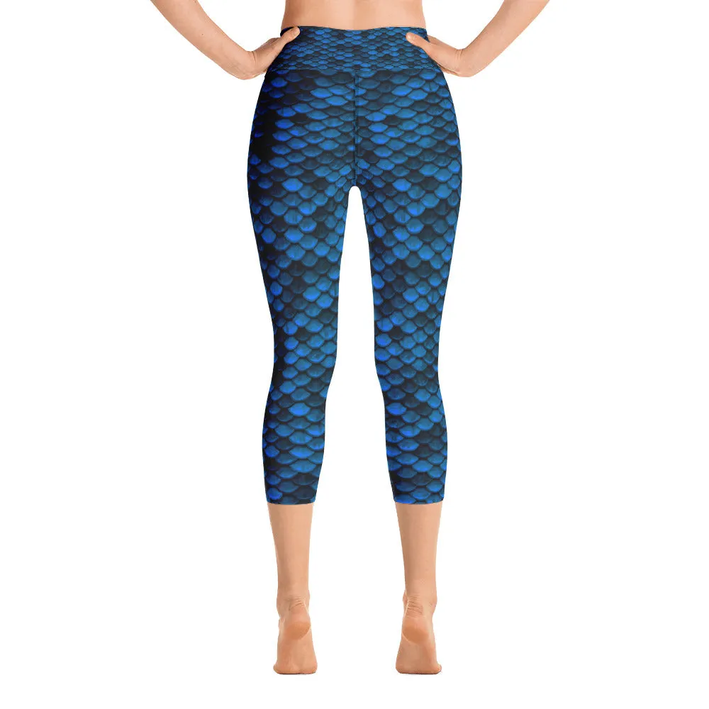 Midnight Blue Dragon Skin Yoga Capri Leggings