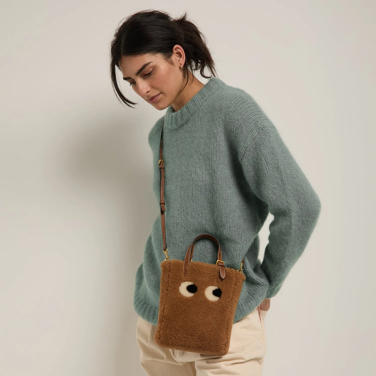 Mini N/S Eyes Shearling Cross-body Tote