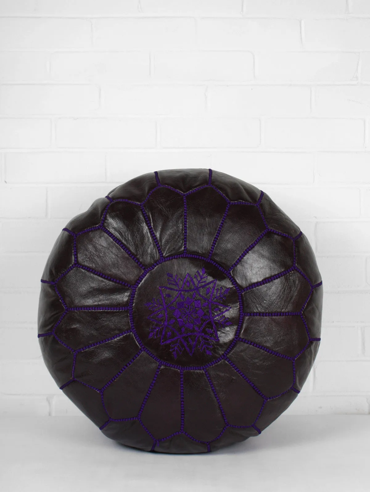 Moroccan Leather Pouffe, Blackberry