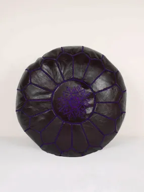 Moroccan Leather Pouffe, Blackberry