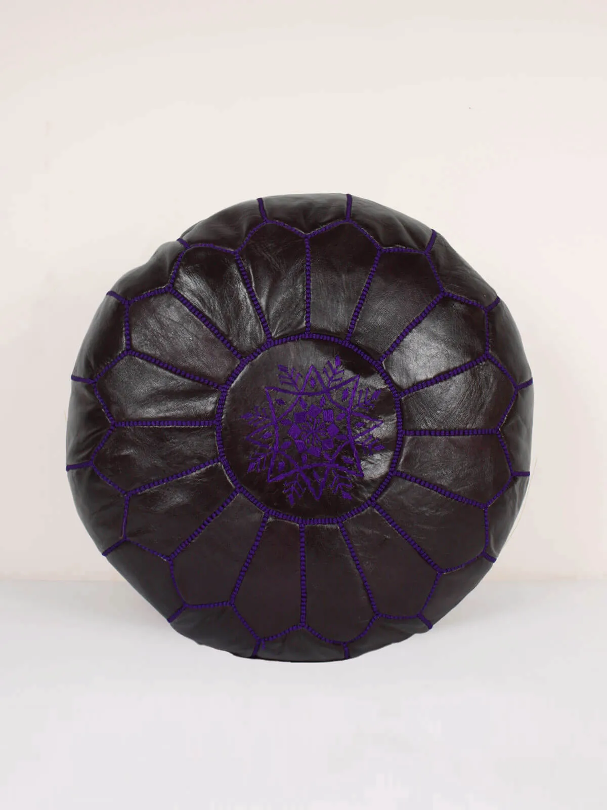 Moroccan Leather Pouffe, Blackberry