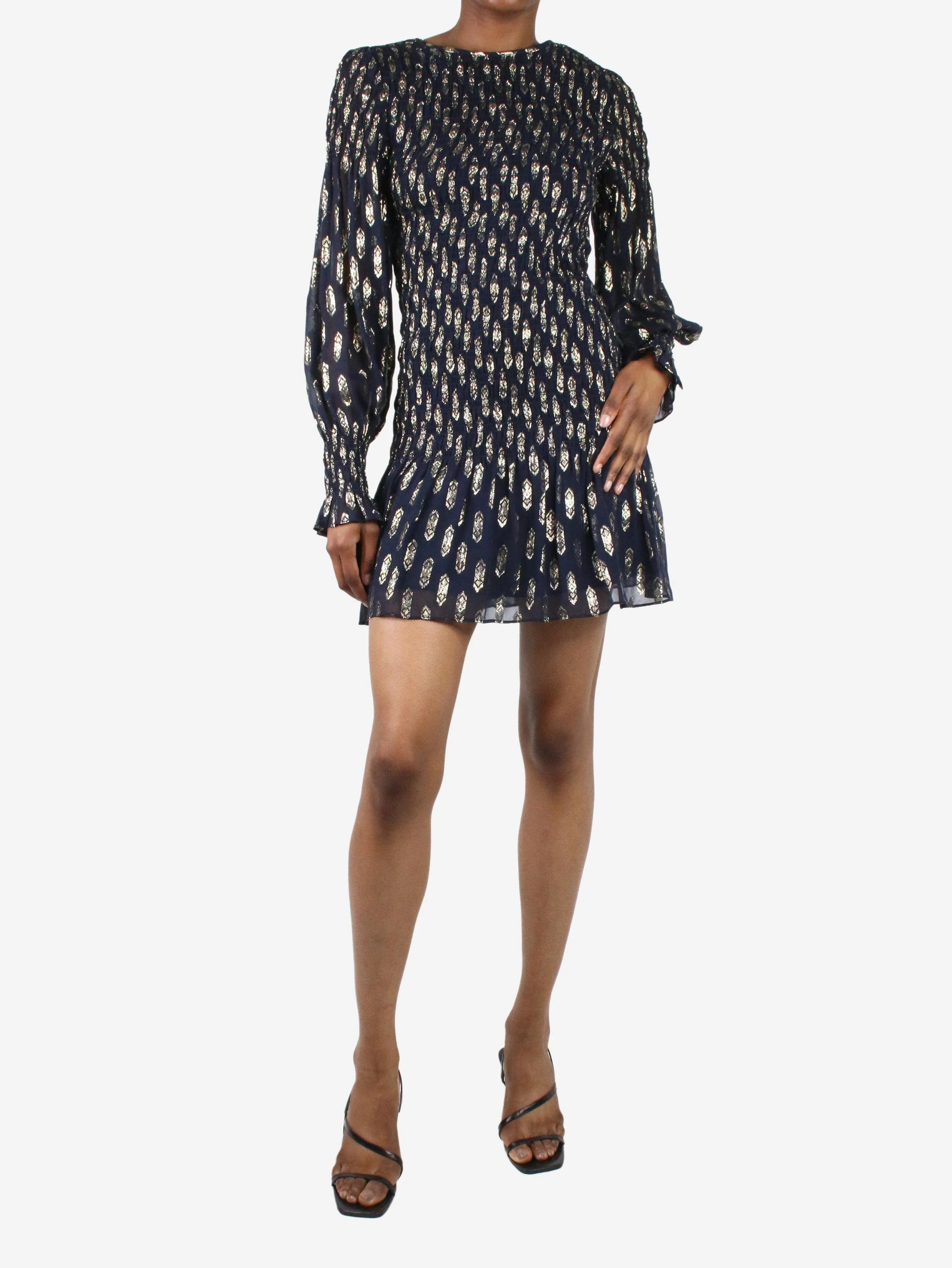 Navy shirred long-sleeve dress - size XS