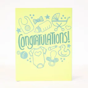 new baby congratulations card, baby shower gifts card, card for a baby shower, baby icons greeting card