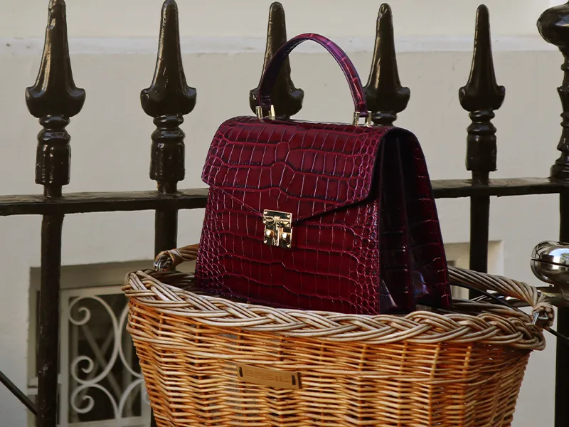 Odette Large Orinoco 'Croc' Print Calf Leather Handbag - Wine