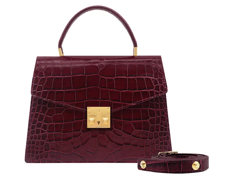 Odette Large Orinoco 'Croc' Print Calf Leather Handbag - Wine