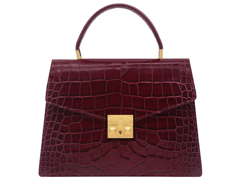 Odette Large Orinoco 'Croc' Print Calf Leather Handbag - Wine