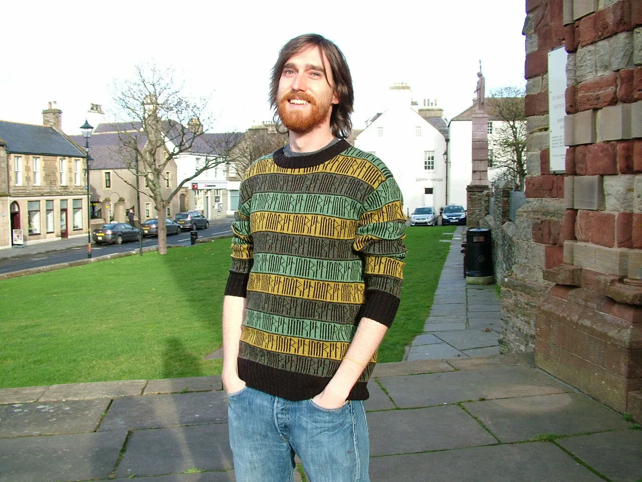 Orkney Runic Crewneck Sweater in Lichen