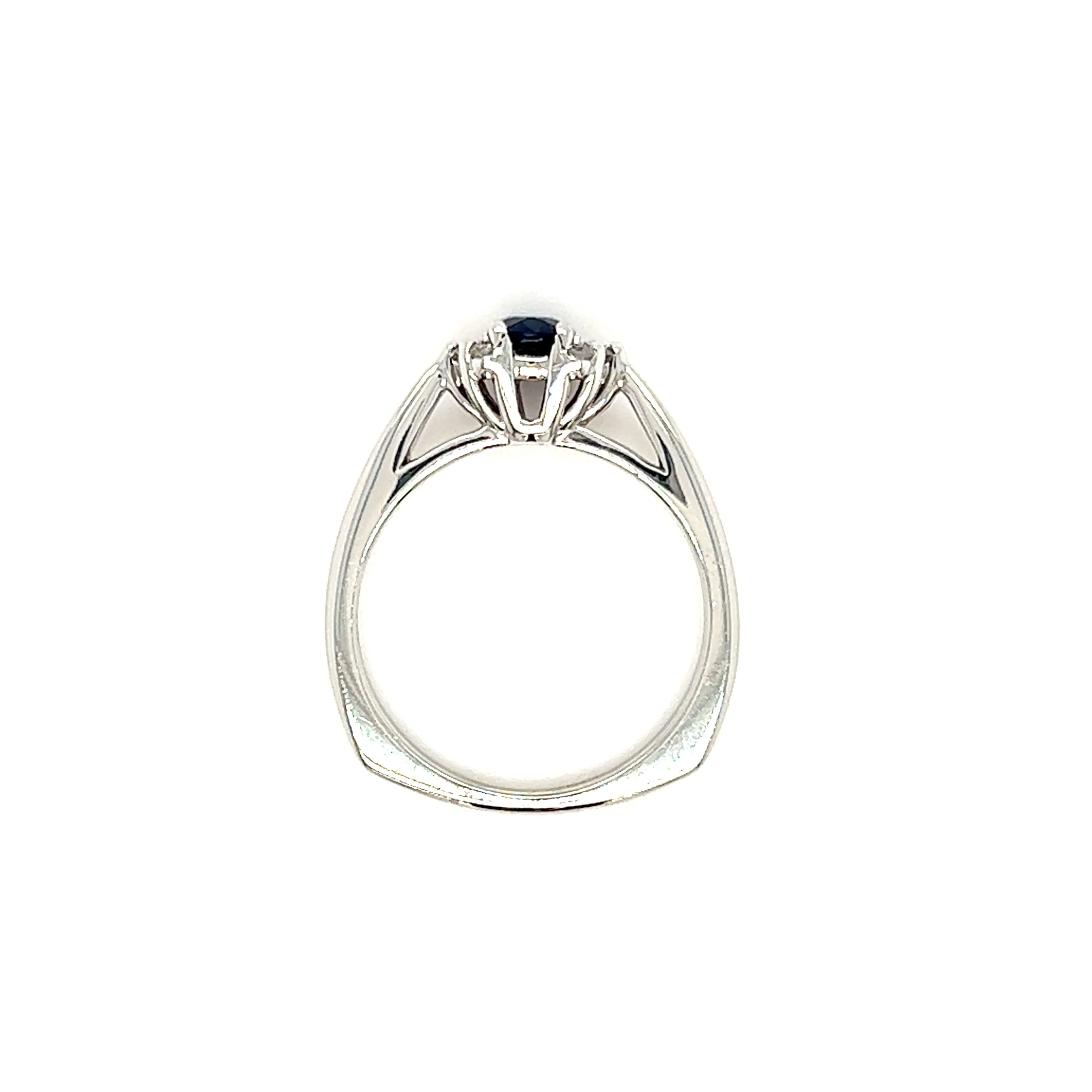 Oval Sapphire Ring with Six Side Diamonds in 14K White Gold