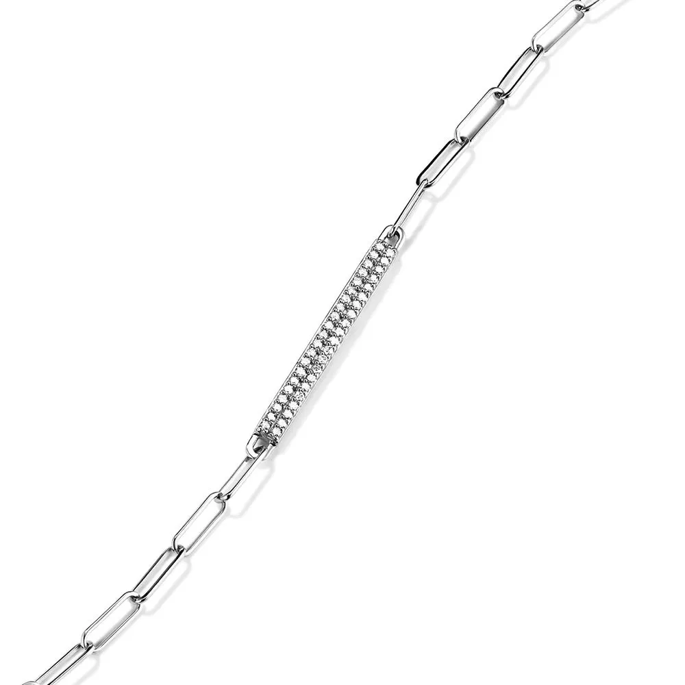 Pavé Lab Grown Diamond Paperclip Chain Bar Bracelet