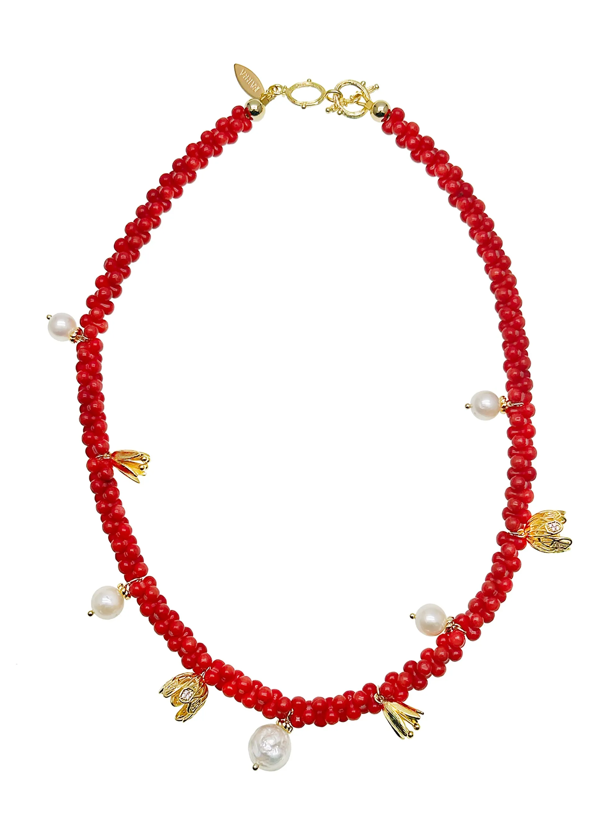 Peanut Shaped Red Coral Necklace JN001