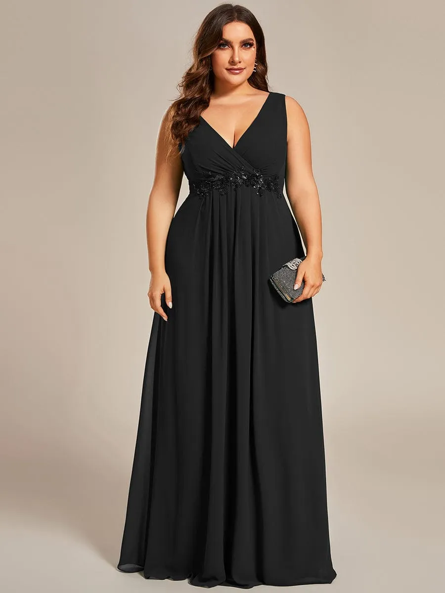 Plus Size Floral Applique Sleeveless Chiffon Formal Evening Dress