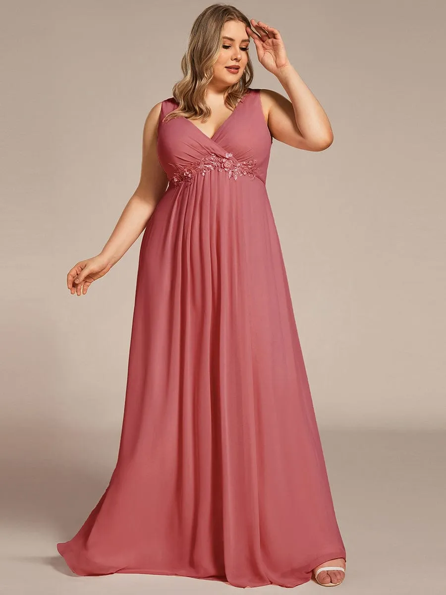 Plus Size Floral Applique Sleeveless Chiffon Formal Evening Dress