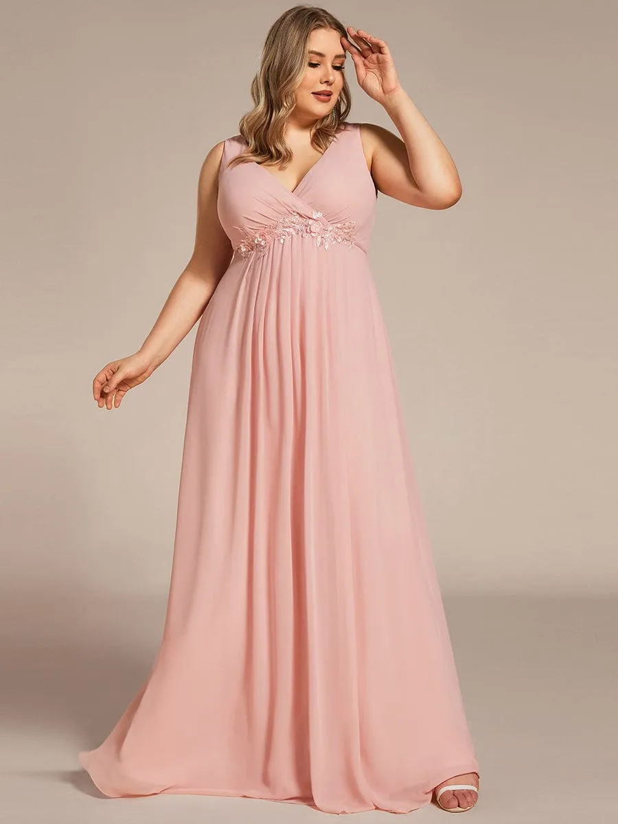 Plus Size Floral Applique Sleeveless Chiffon Formal Evening Dress